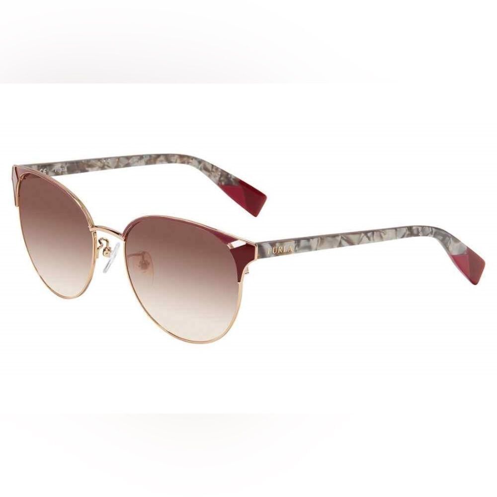 NEW Furla SFU344 Burgundy Red Cat Eye Round Sunglasses Tortoise Arms